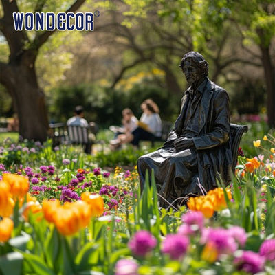 Bronze figure sculpture in the central square of the city garden