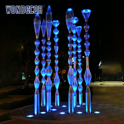 Large outdoor park square stainless steel lighting sculpture