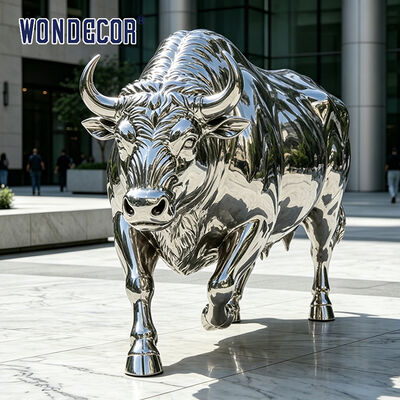 Large Mirror Stainless Steel Charging Bull Outdoor Art Sculpture