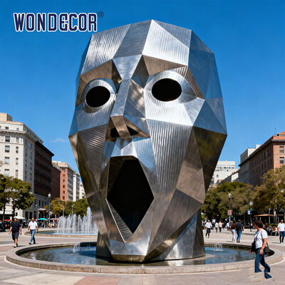 Customized modern 3D abstract screaming large stainless steel outdoor garden decoration facial sculpture